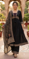 Classic Black Jaipuri 3-Piece Dress