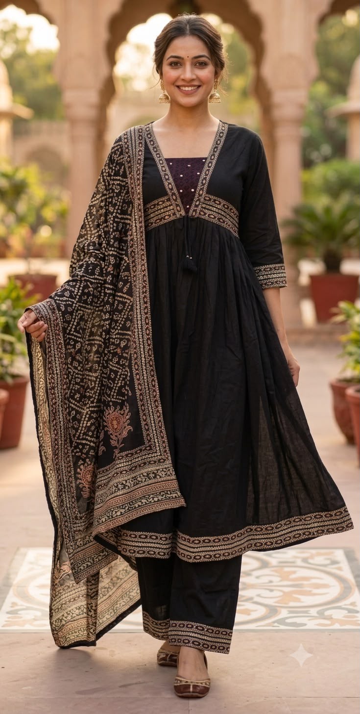 Classic Black Jaipuri 3-Piece Dress