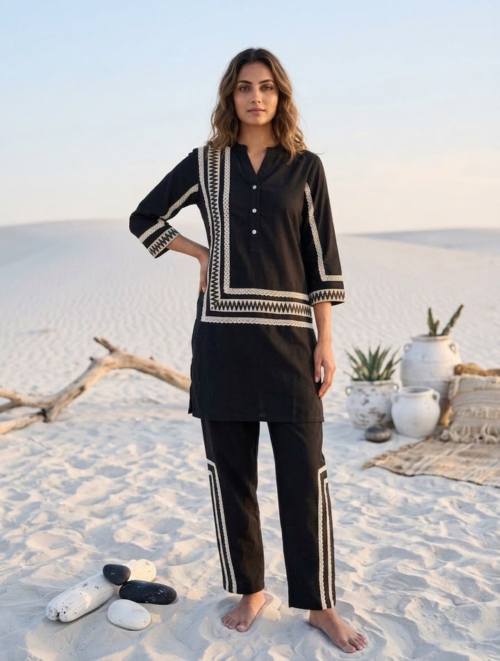 Black and White Cotton Co-Ord Set