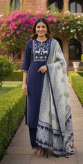 Navy Blue Jaipuri 3-Piece Dress