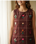Chocolate Hand-Embroidered Grid Co-Ord Set