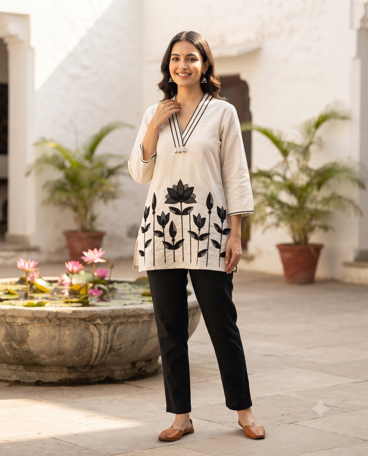 Off-White and Black Cotton Tunic