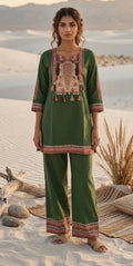 Olive Green Jaipuri Print 2-Piece Suit Set