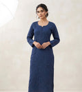 Navy Blue Lucknowi Chikankari Handwork Long Kurti