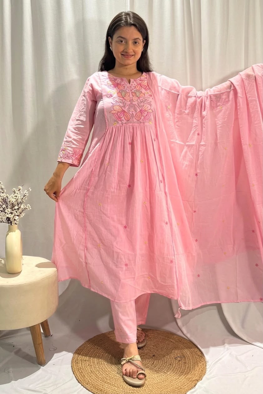 Baby Pink Jaipuri 3-Piece Dress