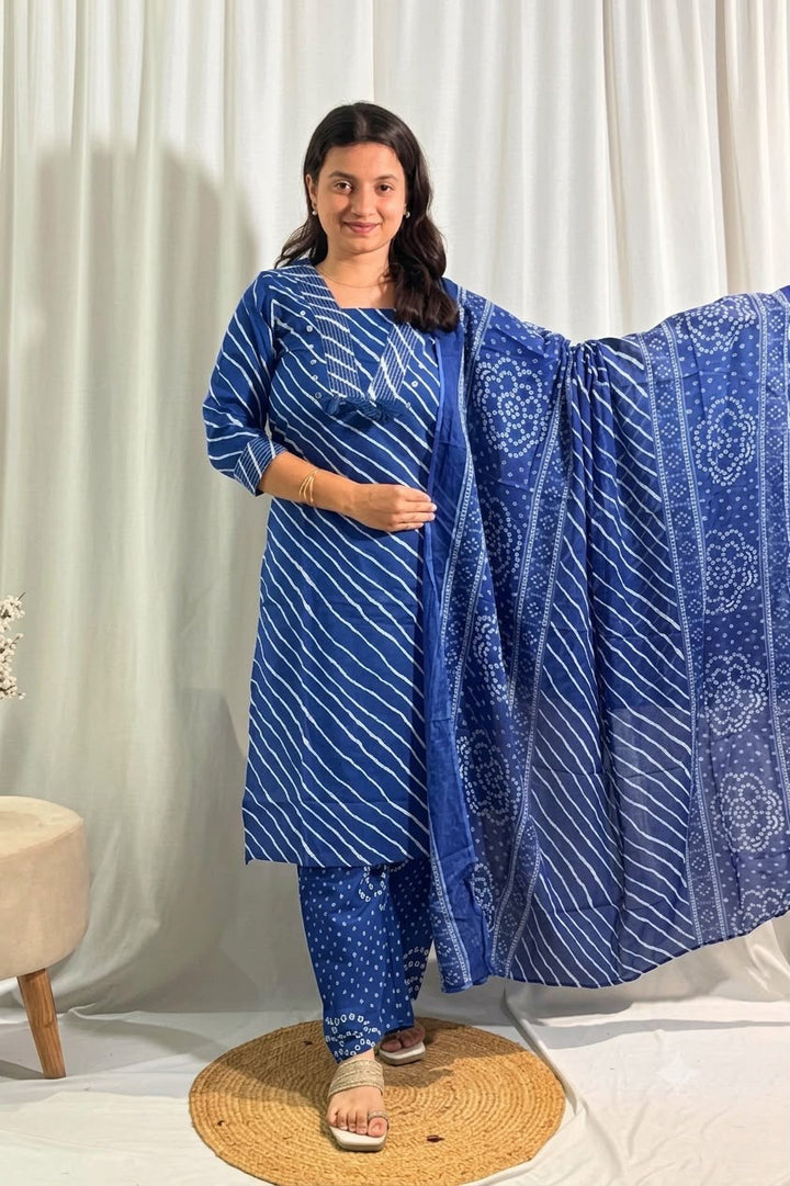 Royal Blue Leheriya 3 Piece Dress