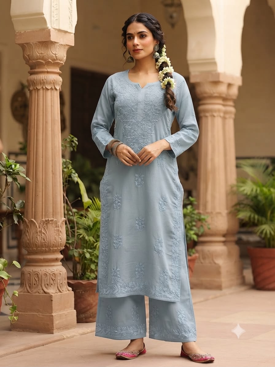 Lucknowi Chikankari Handwork 2-Piece Suit