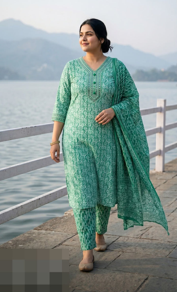Ocean Green Jaipuri 3-Piece Dress