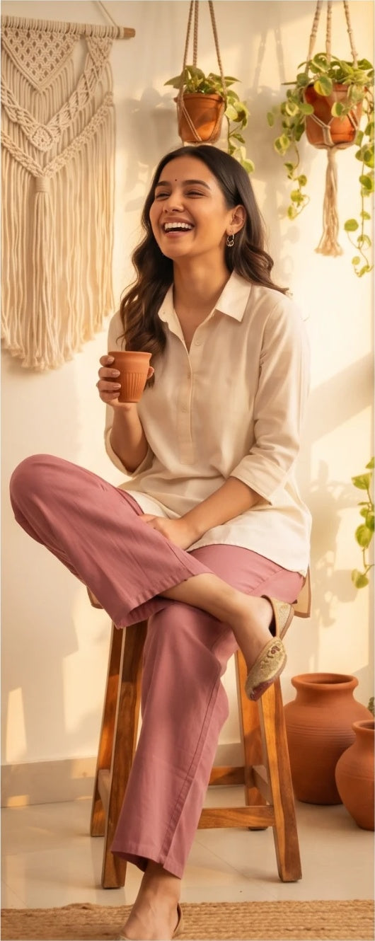 Maroon Pure Mul Cotton Relaxed Pants