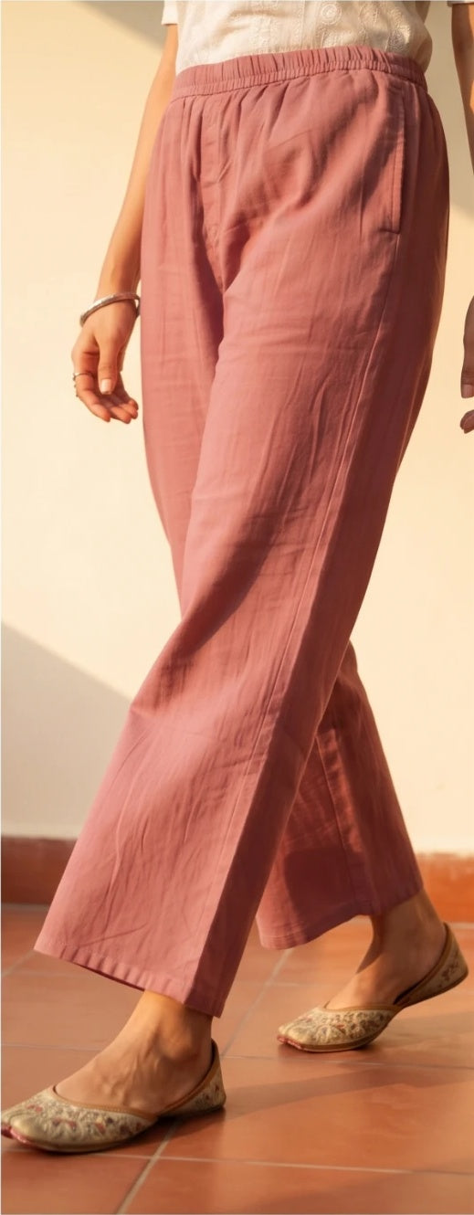 Maroon Pure Mul Cotton Relaxed Pants