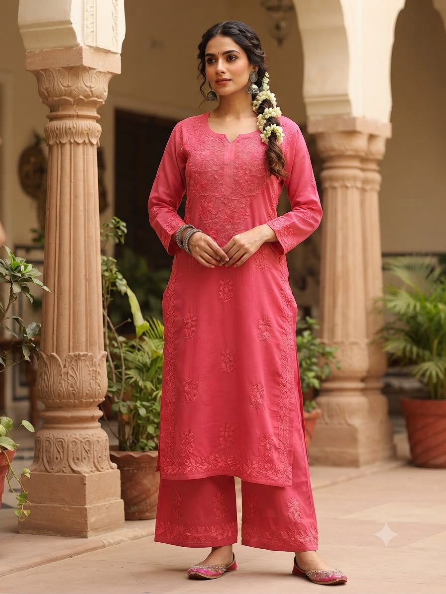 Lucknowi Chikankari Handwork 2-Piece Suit