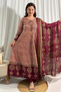 Maroon and Striped Jaipuri 3-Piece Dress