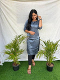 Mushroo Thread and Mirror Work Grey Silk Kurti