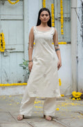 Ivory Sleeveless Mul Cotton Kurta Set