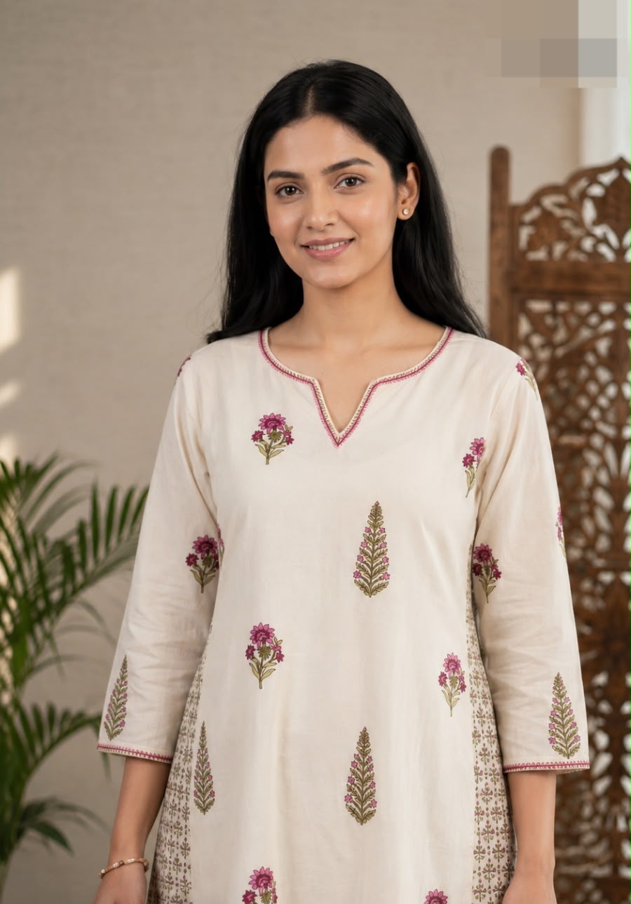 White Jaipuri 2-Piece Suit Set