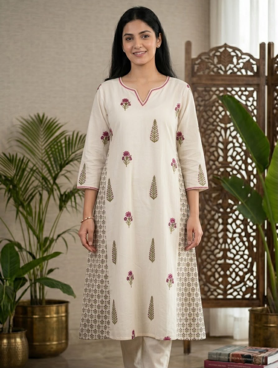 White Jaipuri 2-Piece Suit Set