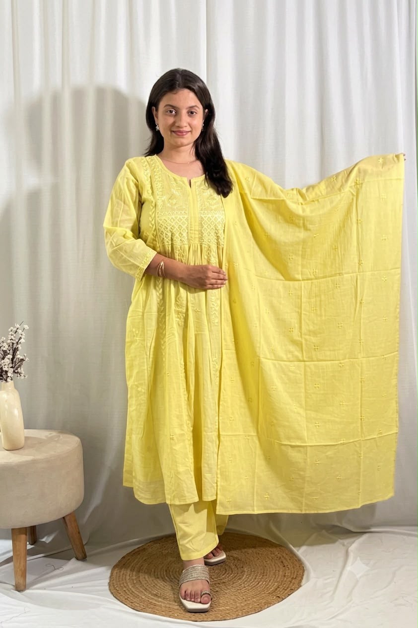 Yellow Jaipuri 3-Piece Dress